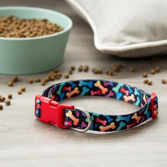 Colorful Bone Print Adjustable Dog Collar Large Durable