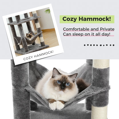 Multi-Level Cat Tree, Scratching Posts, Cozy Hammock