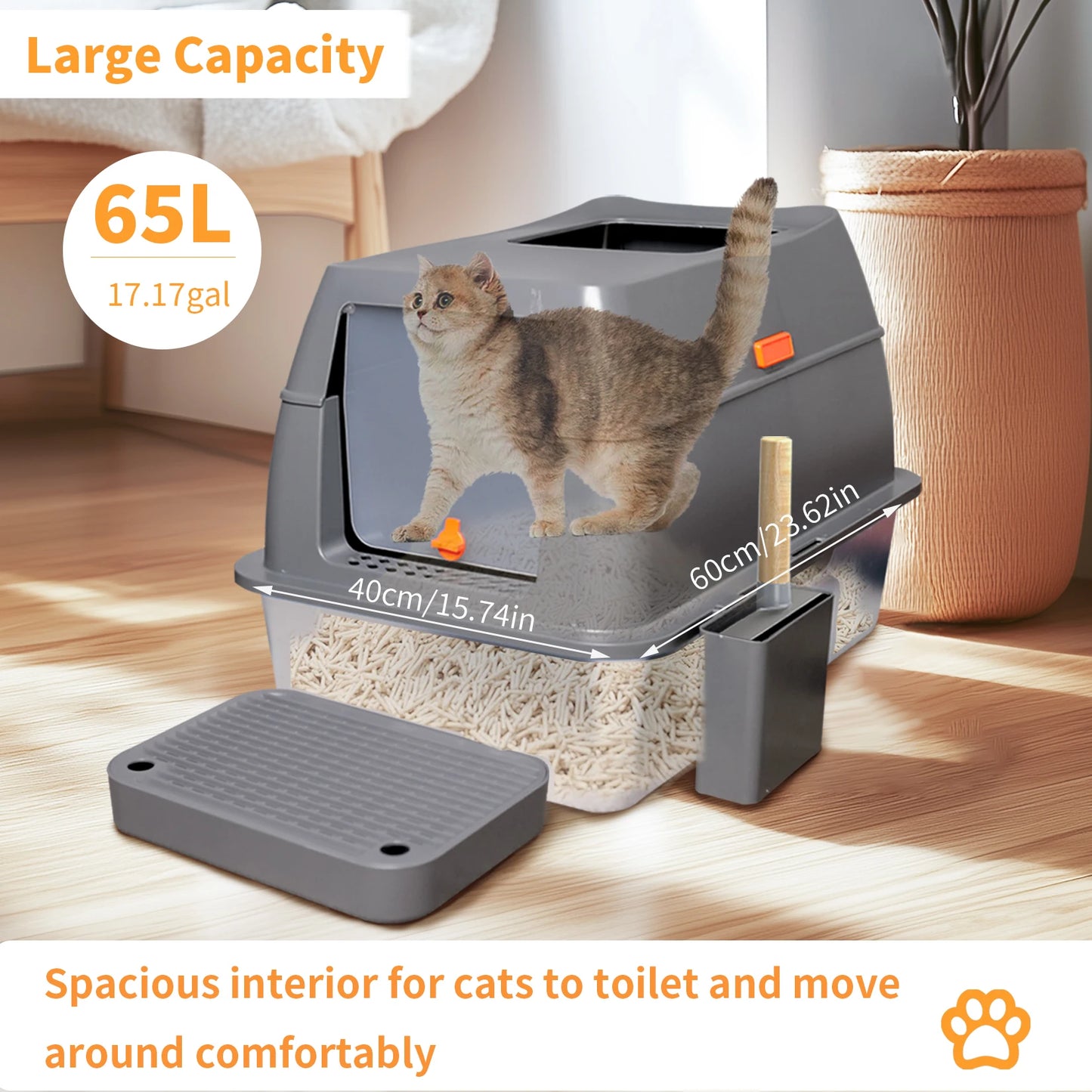 Enclosed Stainless Steel Litter Box with Lid