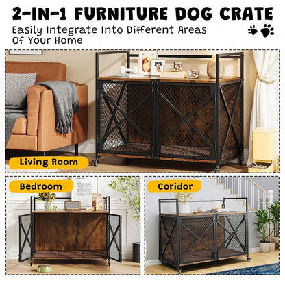 Large Wooden Dog Crate Elevated End Table