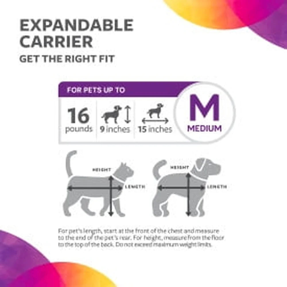 Expandable Pet Travel Airplane Compliant Zippered Mesh Panels Medium