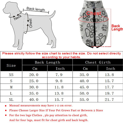 Dog Clothes Warm Paw Print Fleece Jacket
