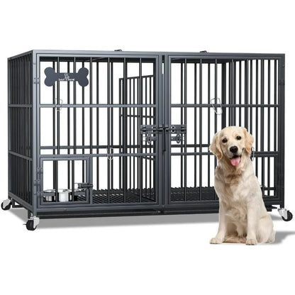 Indestructible Escape-Proof Dog Crate/Lockable Wheels/Slide-Out Tray