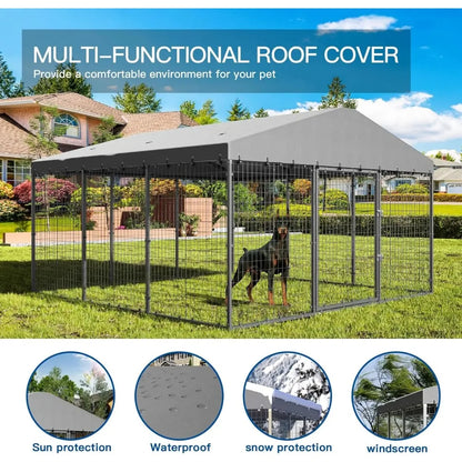 Large Outdoor Kennel Fully Covered Roof Metal Galvanized