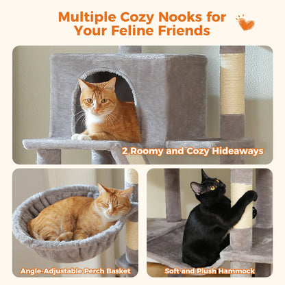 180cm Multi-Level Cat Tower, 9 Scratching Areas,Plush Hammock
