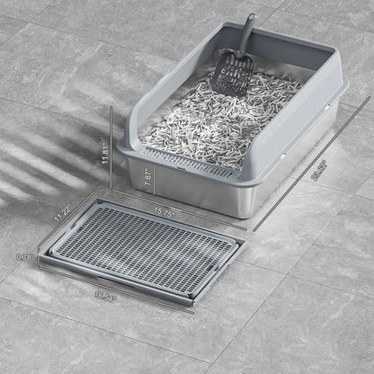 Stainless Steel Litter Box, Litter Mat, Scoop Included