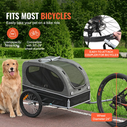 88 lbs Dog Bike Carrier,Wheels Coupler Reflectors Flag
