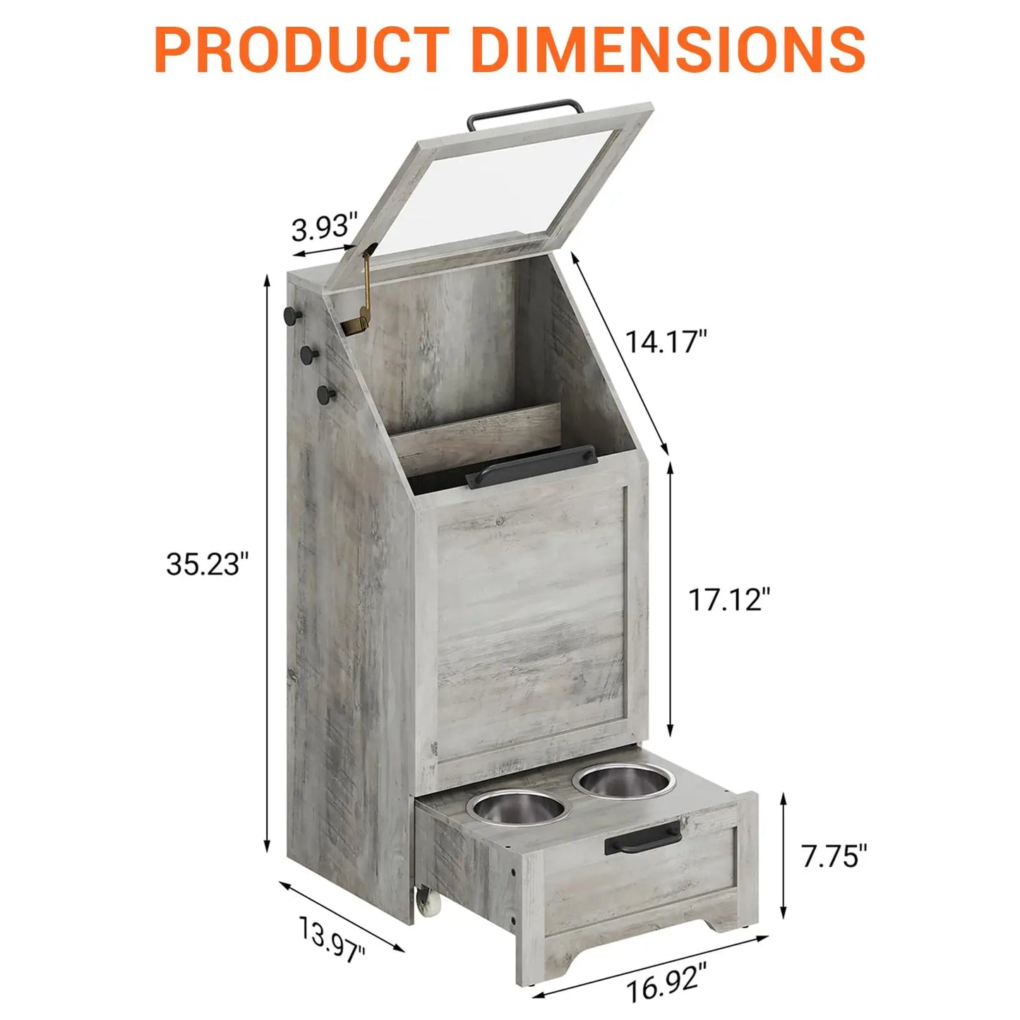 Pet Feeding Station & Organizer w/Transparent Lid Gray