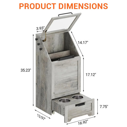 Pet Feeding Station & Organizer w/Transparent Lid Gray