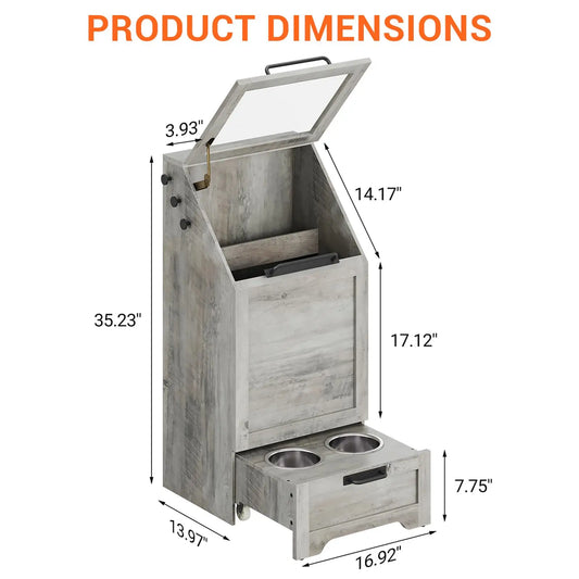 Pet Feeding Station & Organizer w/Transparent Lid Gray