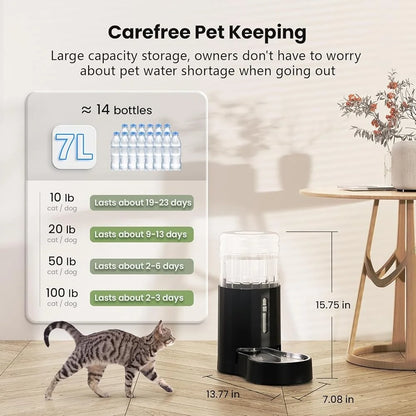 Automatic 7L Pet Water Dispenser Gravity Stainless Steel Bowl