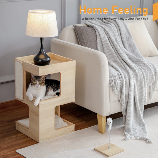 Wood Cat Condo Removable Soft Mats Scratching Pad