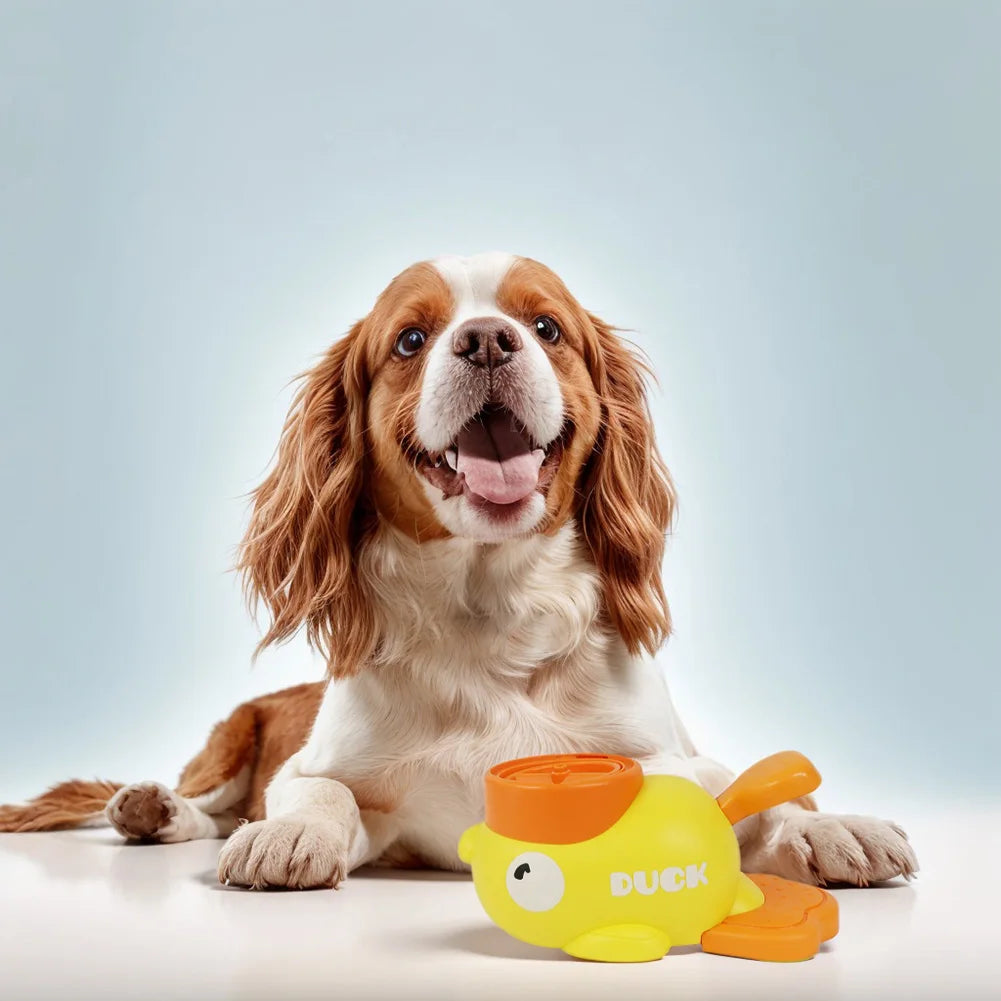 Yellow Duck Dog Slow Feeder Adjustable Automatic Interactive