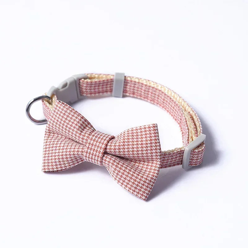 Bow Plaid Collar Adjustable Neck For Small Dogs