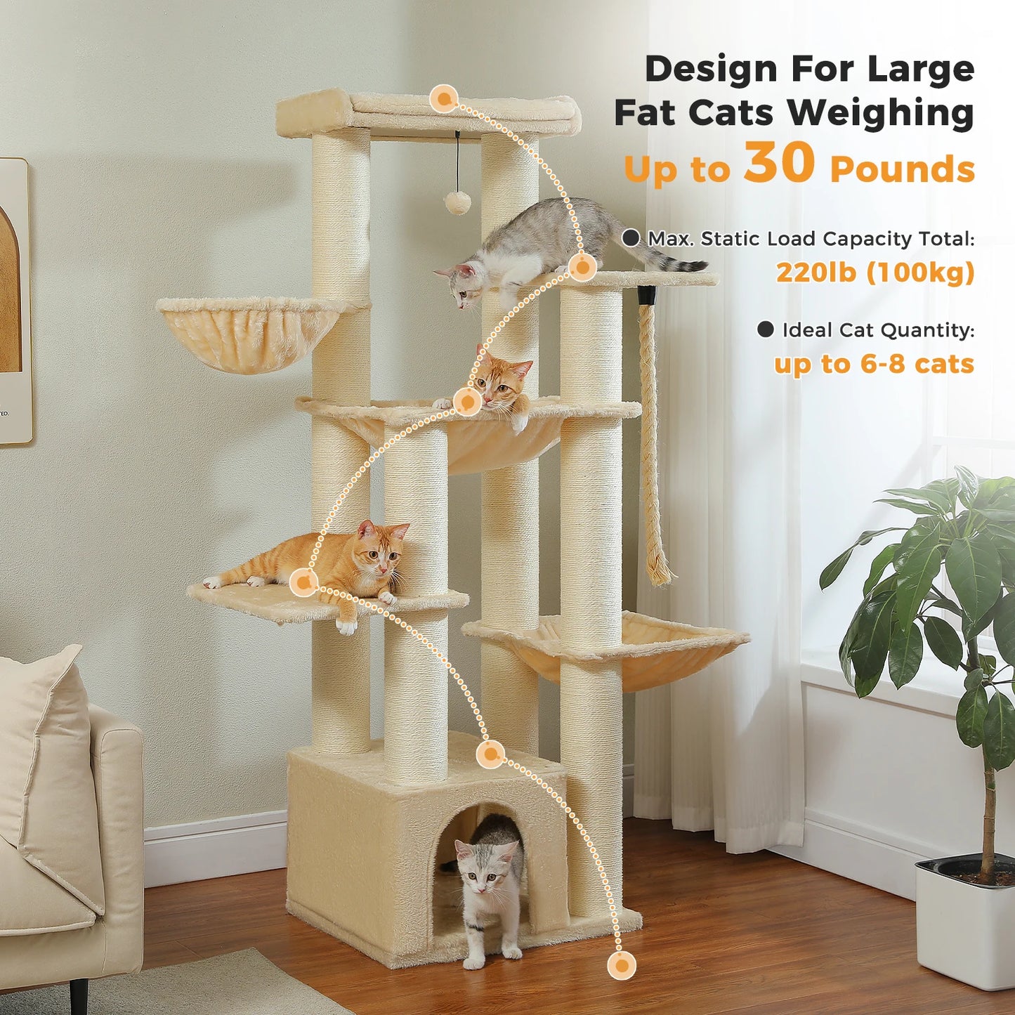 Multi-Level Tree, Scratching Posts, Cozy Condo, Super Large Perch, Deep Hammocks