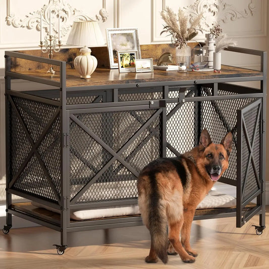Large Dog Crate, Caster Wheels, Decorative End Table