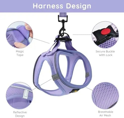 Comfortable Harness for Small Dogs, Reflective Strip, Lavender