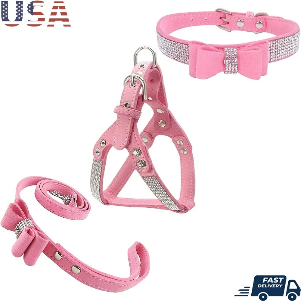 Bowtie Dog Collar Harness Leash Set Soft