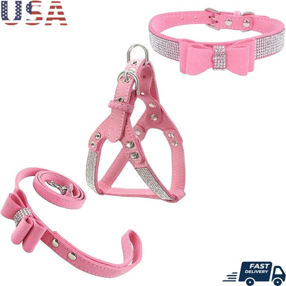 Bowtie Dog Collar Harness Leash Set Soft