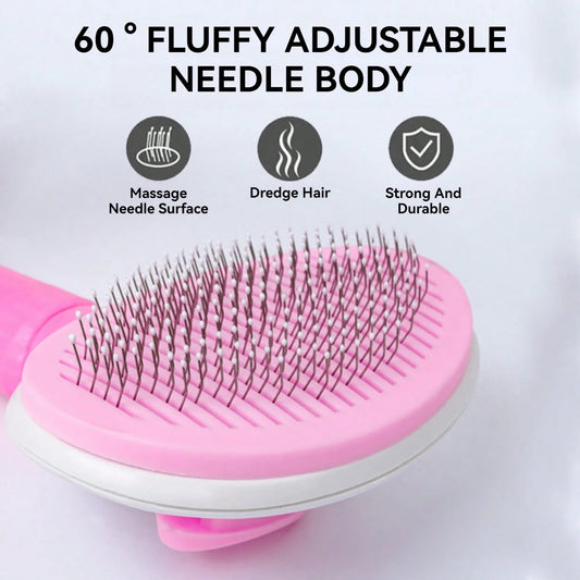 Round Head Pet Stainless Steel Hair Brush Self-cleaning