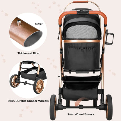 Rubber Wheels and Shock Absorption Dog Stroller