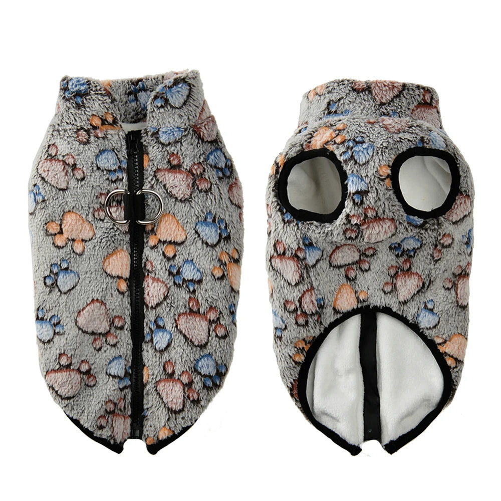 Dog Clothes Warm Paw Print Fleece Jacket