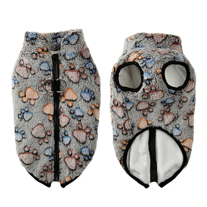 Dog Clothes Warm Paw Print Fleece Jacket