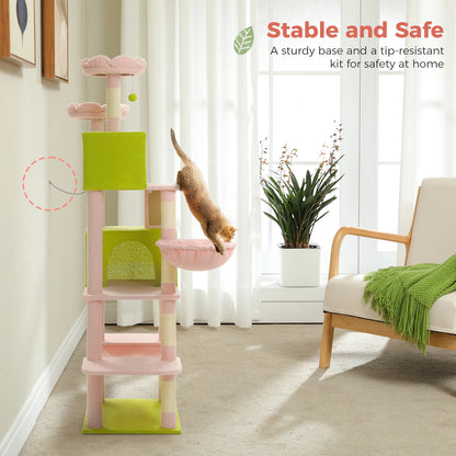 180cm Multi-Level Cat Tower, 9 Scratching Areas,Plush Hammock