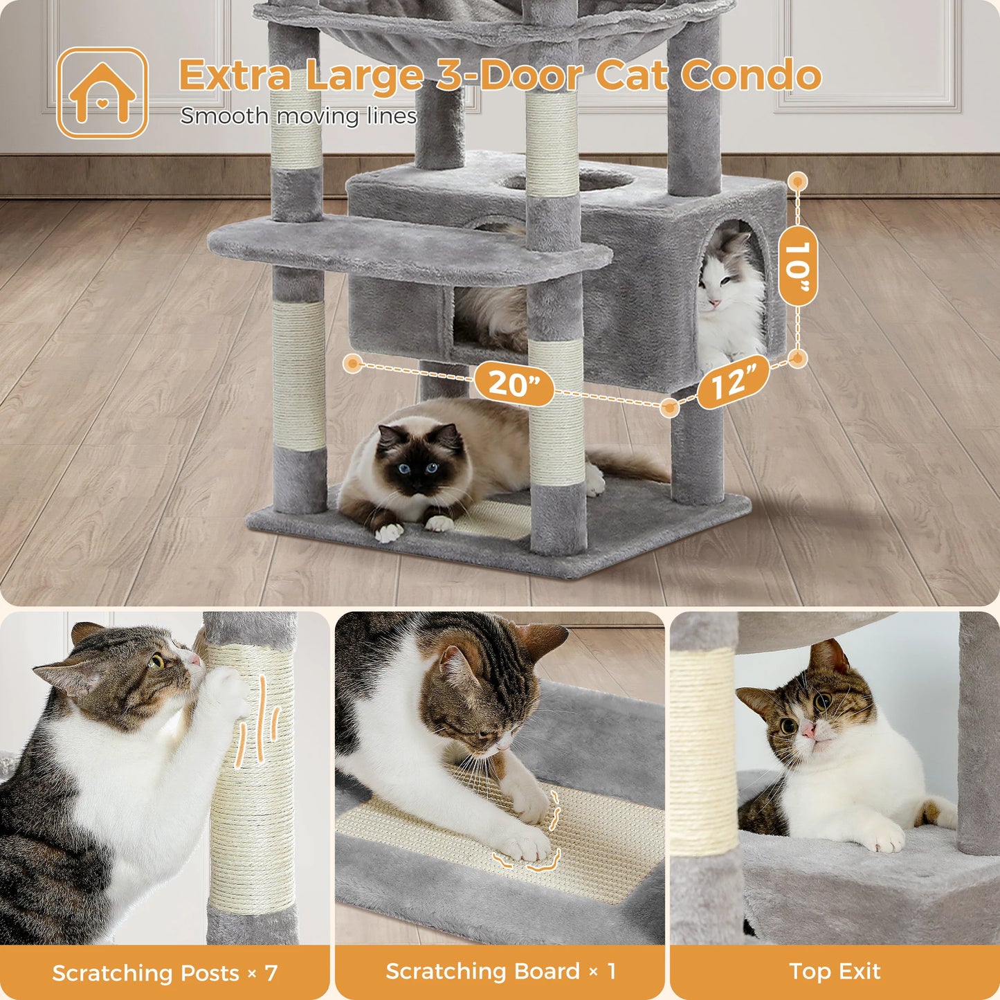 Large Cat Tower With Scratching Posts Hammock Perches