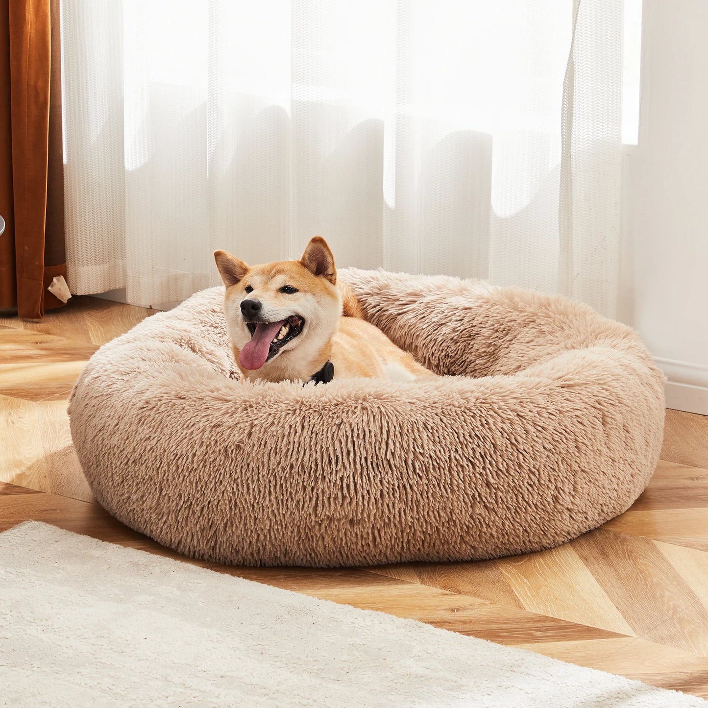 Calming Dog Bed Washable Anti-Slip Round Plush