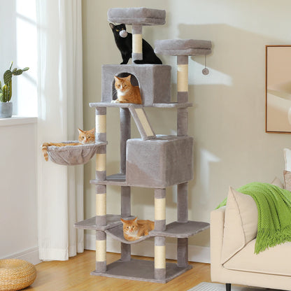 180cm Multi-Level Cat Tower, 9 Scratching Areas,Plush Hammock
