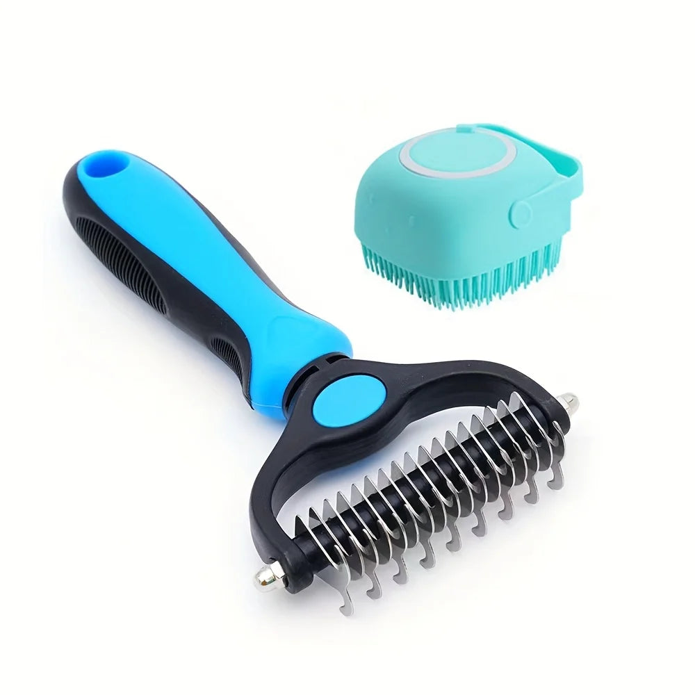 Dual-Sided Pet Grooming Brush, Deshedding, Detangling Tool