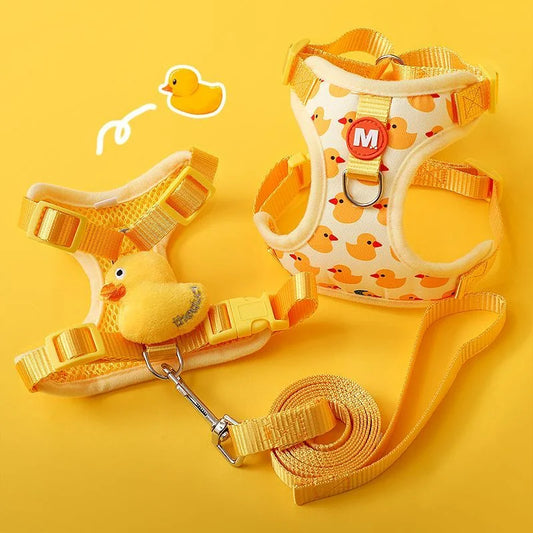 Cartoon Duck Dog Adjustable Harness and Leash