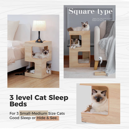Wood Cat Condo Removable Soft Mats Scratching Pad