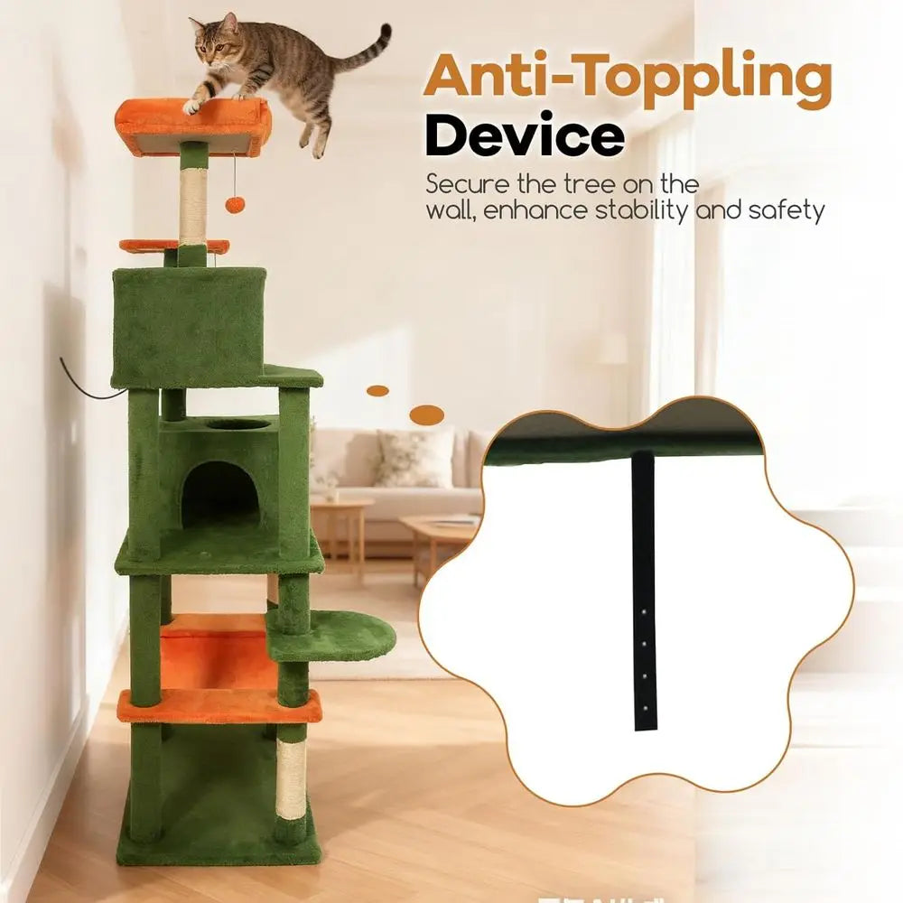 75" Tall Cat Tree, Multi-Level,Condos,Top Perch, Hammock