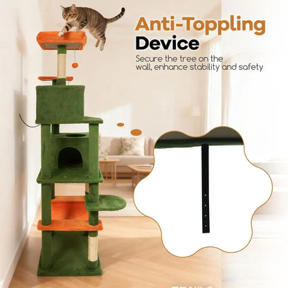 75" Tall Cat Tree, Multi-Level,Condos,Top Perch, Hammock