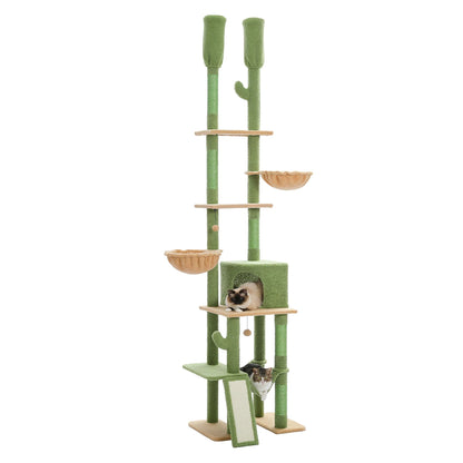 Cactus Cat Tree Floor to Ceiling Tower Sisal Scratching Post,Hammock