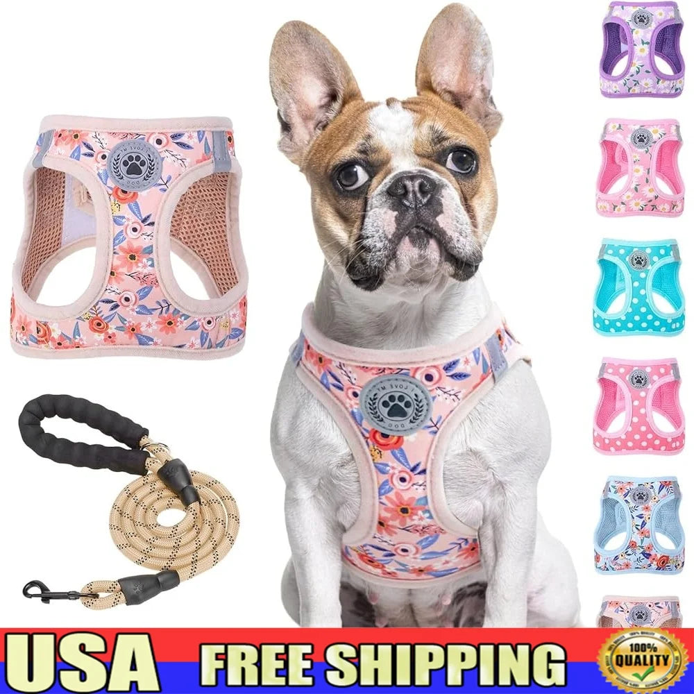 Floral Dog Harness and Leash  No Pull No Choke