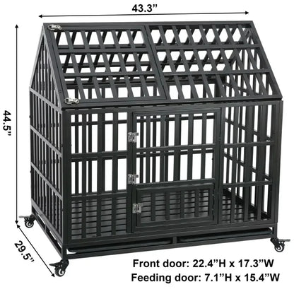 Heavy Duty Dog Cage with Roof  Feeding Door
