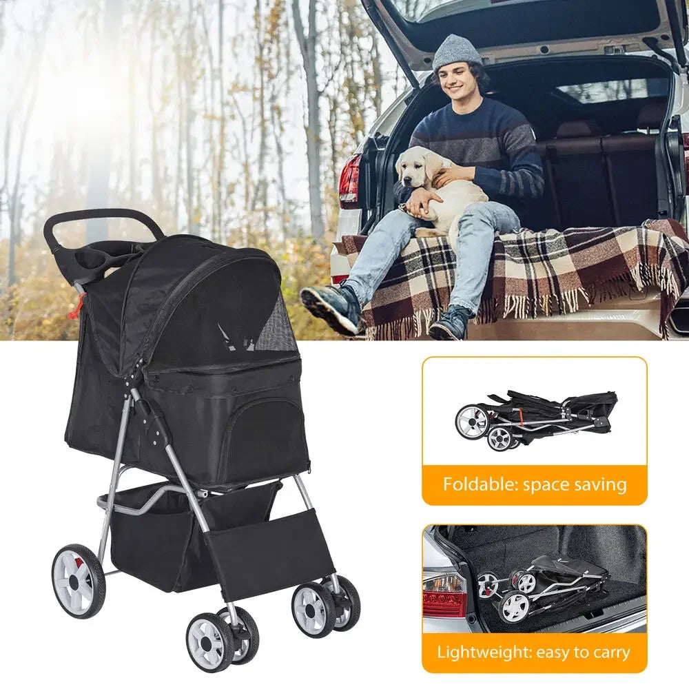 Dog Stroller Travel Carriage with Foldable Carrier Cart
