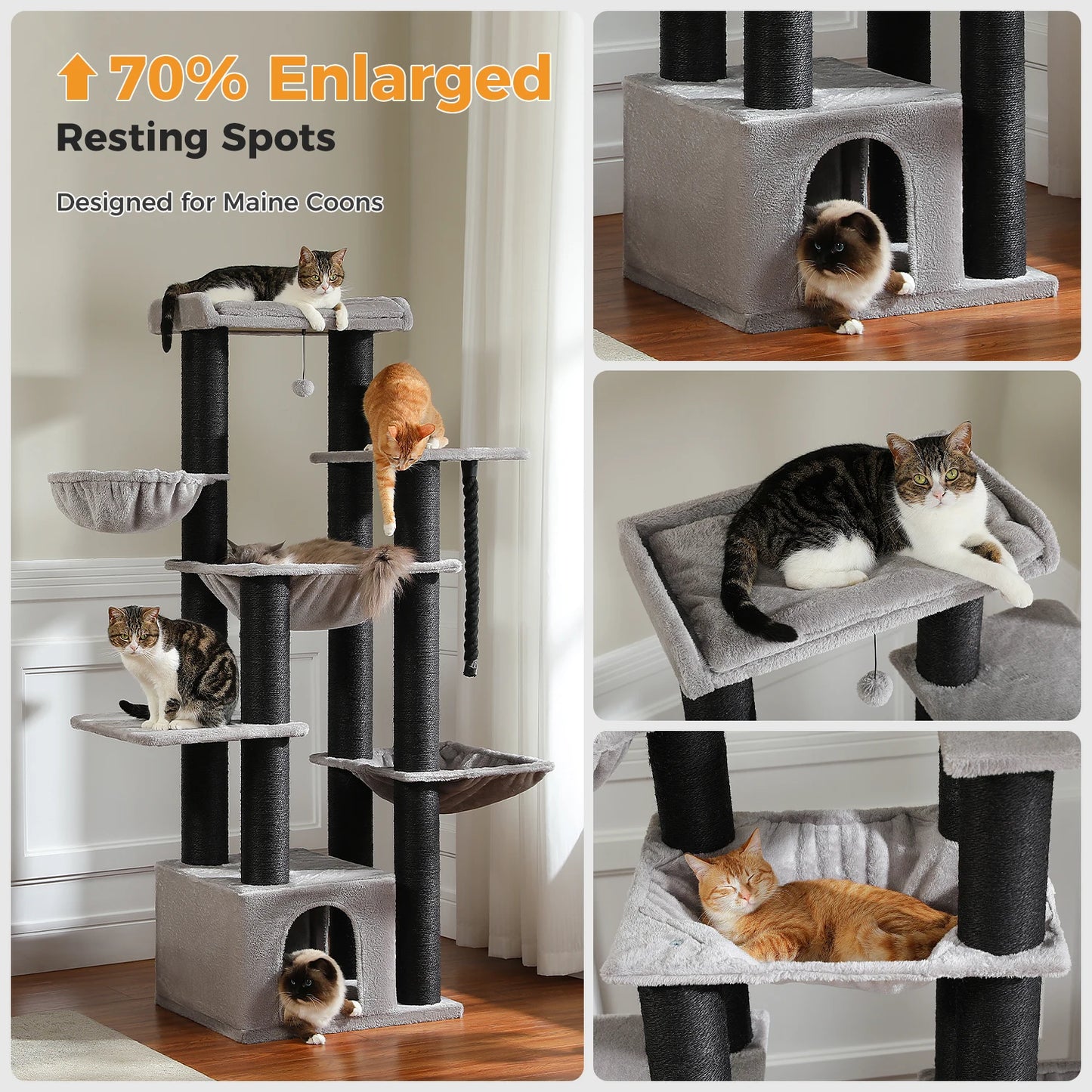 Multi-Level Tree, Scratching Posts, Cozy Condo, Super Large Perch, Deep Hammocks
