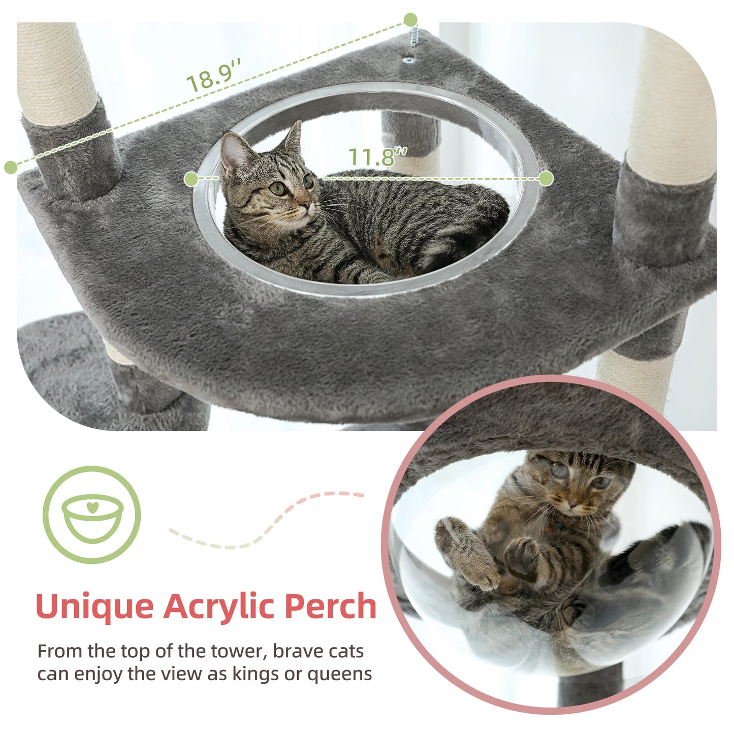 Cat Tree Tower, Scratching Post, Acrylic Perch, Hammocks