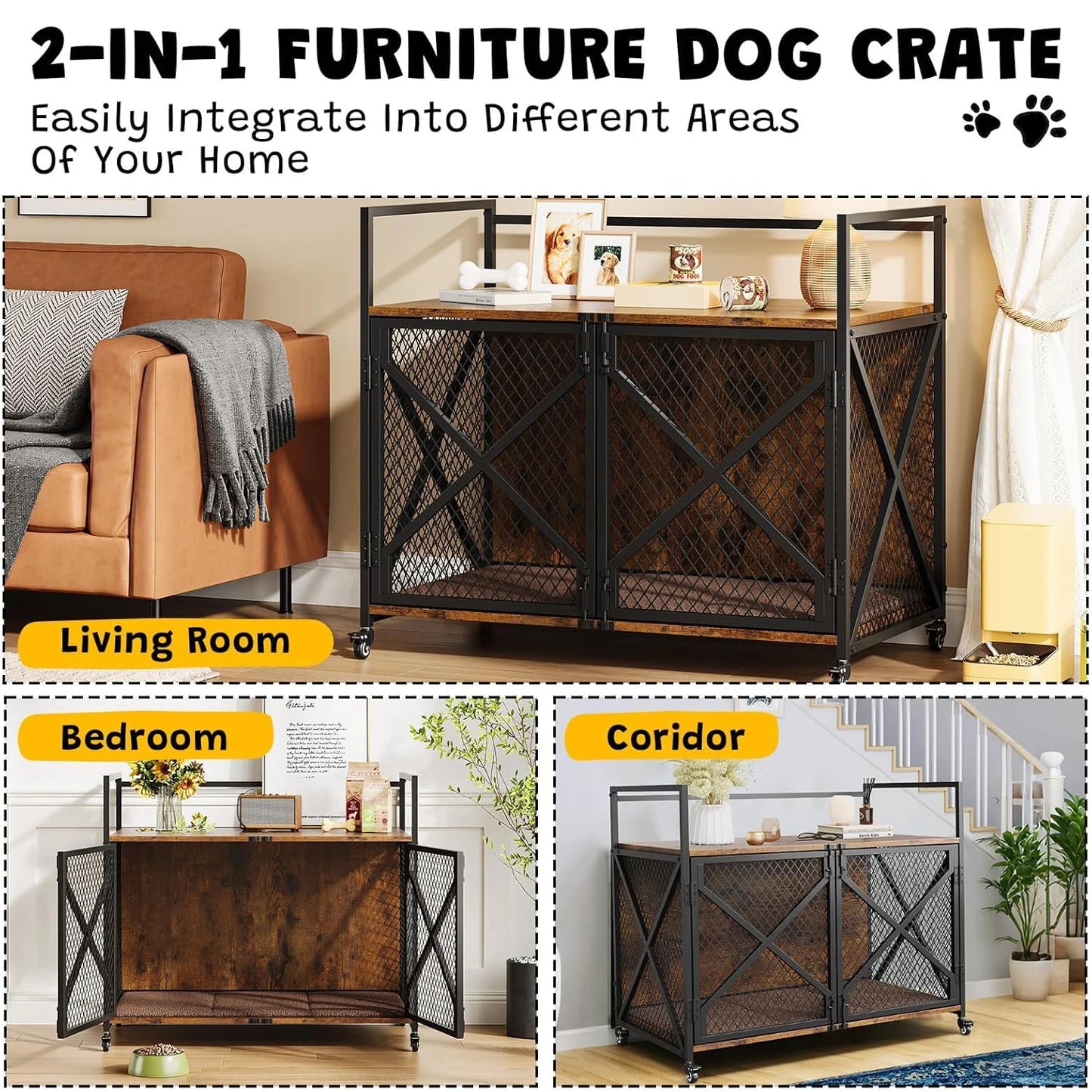 Large Wooden Dog Crate Furniture, Decorative Table