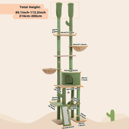 Cactus Cat Tree Floor to Ceiling Tower Sisal Scratching Post,Hammock