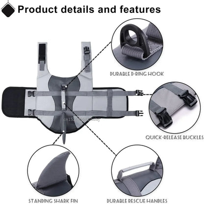 Shark Dog Life Jacket Enhanced Buoyancy Handle