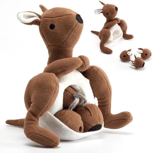 Interactive Kangaroo with Squeaker & Treat Pouch