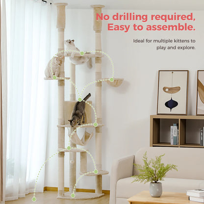 Floor to Ceiling Cat Tower, Scratching Posts, Condo, Hammock
