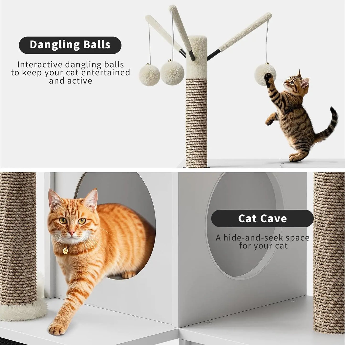 Litter Box Enclosure,Cat Tower,Scratching Post & Plush Perch