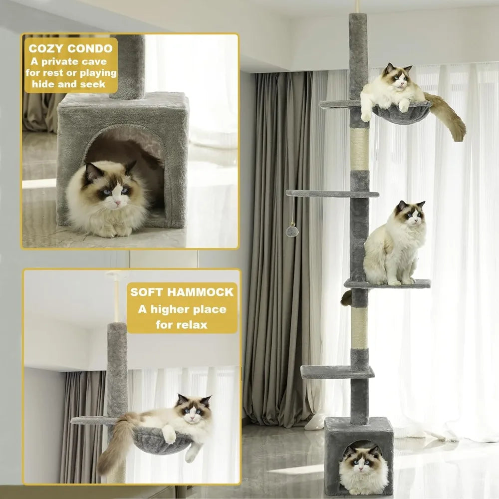 Adjustable Cat Climbing Tower Scratching Posts, Condo