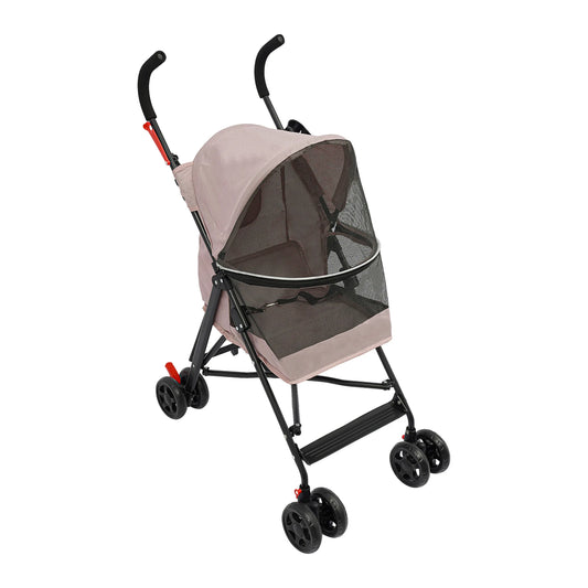 Pink Lightweight Pet Travel Stroller/4 Wheels/Foldable/Safety Rope